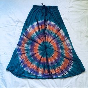 Sunburst Tie Dye Boho Maxi Skirt